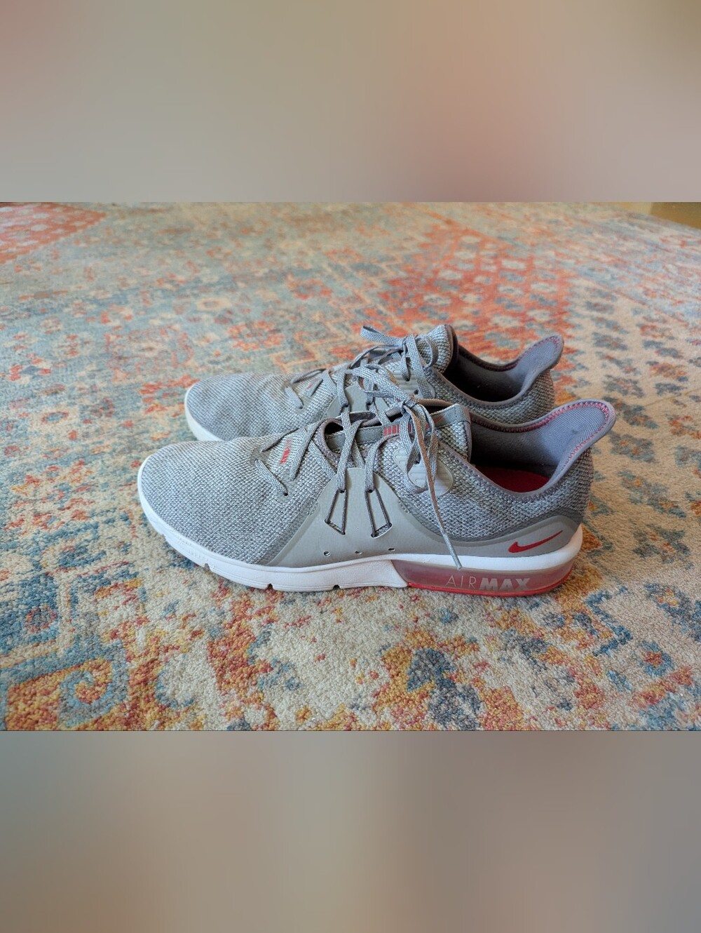 Nike Air Max Sequent 3 Mens 13 Cool Grey University Red Running Shoe 921694-060